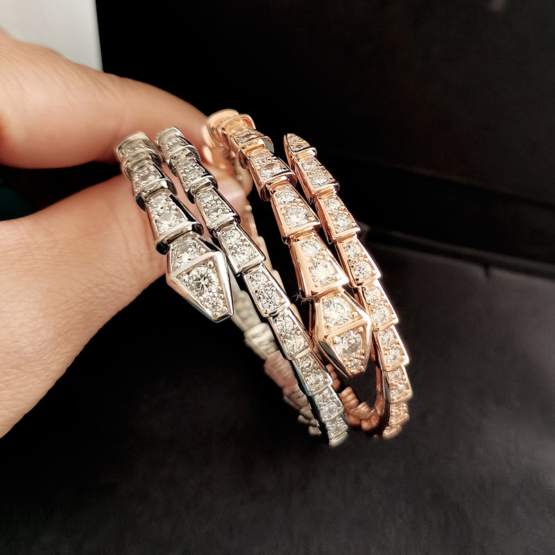 Goldkingdom Fashion Perhiasan Aksesoris Ready Stock Berlian Imitasi Penuh Tulang Ular Gelang Elastis Cahaya Mewah Kepala Ular Gelang Yang Dapat Disesuaikan Perempuan