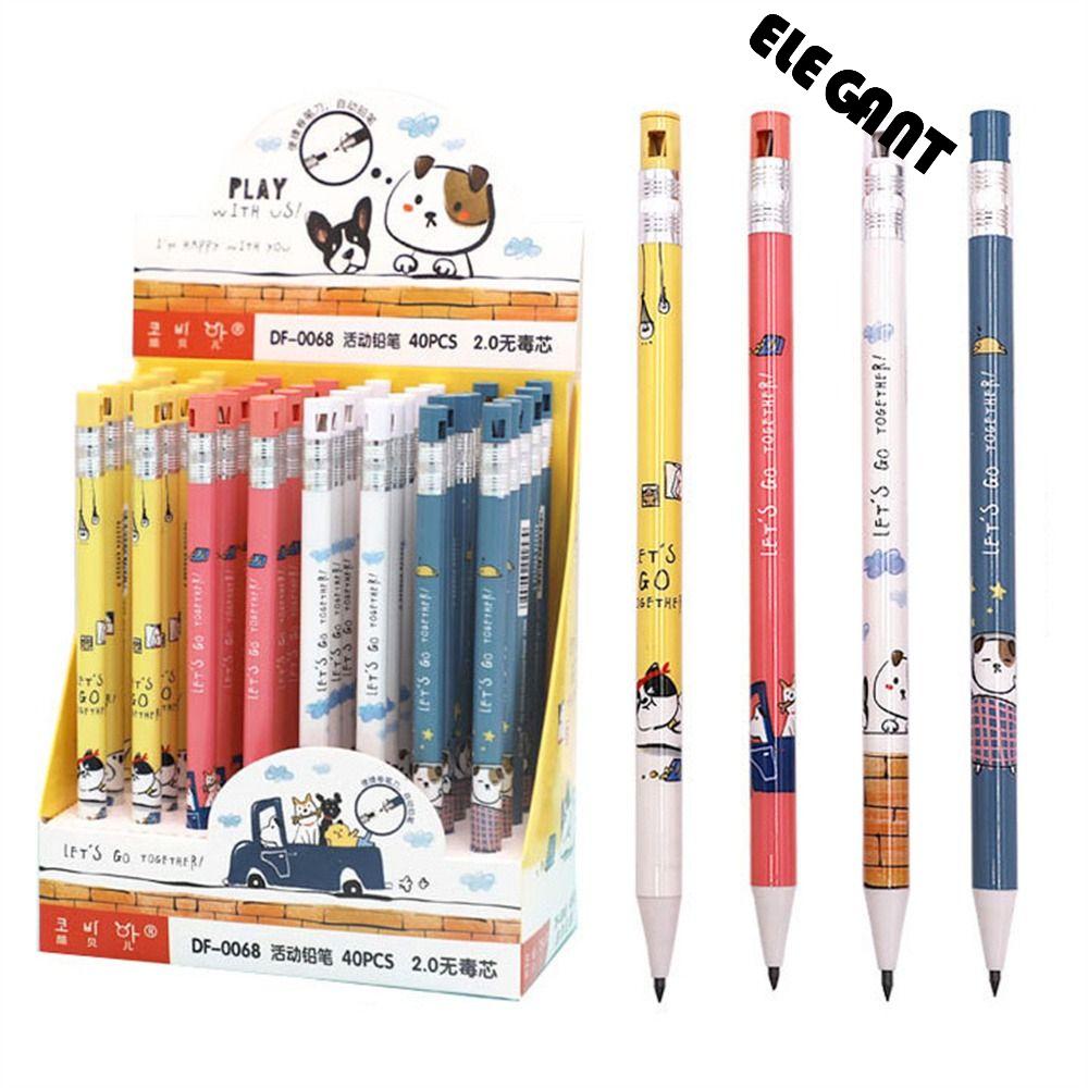 [Elegan] 4 Pcs Pensil Mekanik 4 Pcs Perlengkapan Sekolah 2.0mm Press Pen Lucu Anjing Anjing Pensil Otomatis