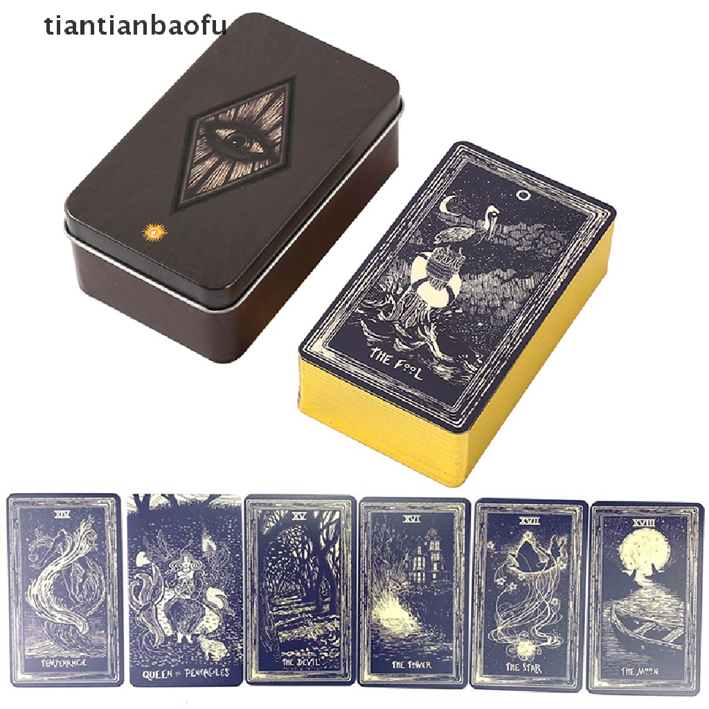 [tiantianbaofu] Kotak Besi Light Vision Tarot Card Ramalan Ramalan Deck Party Game w/Butik Manual