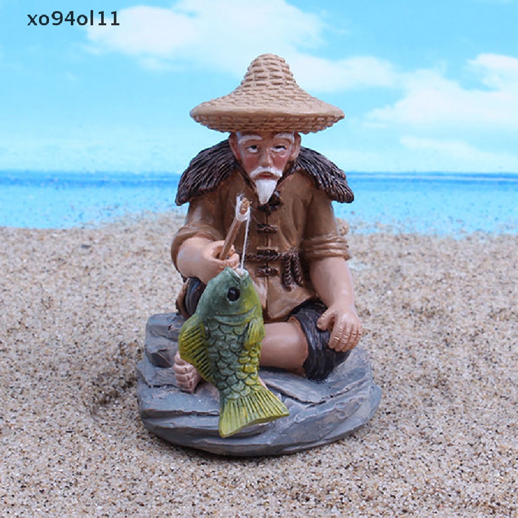 Xo Memancing Orang Tua Resin Figure Patung Ornamen Taman Lanskap Mikro GardenCrafts OL