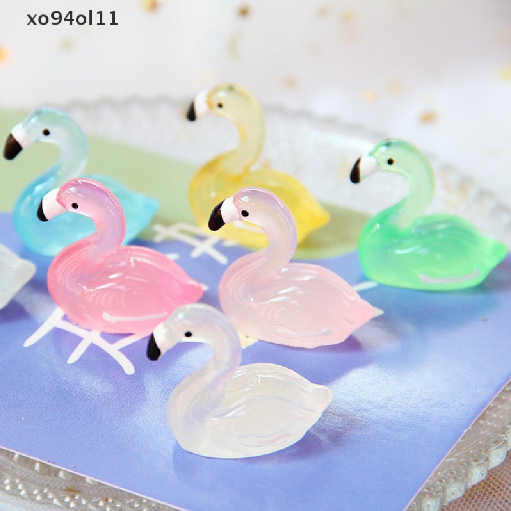 Xo 6 Pcs/pack Mini Resin Swan Kartun Swan Figure Miniatur Bercahaya Ornamen Mobil Rumah Boneka Dekorasi Aksesoris OL