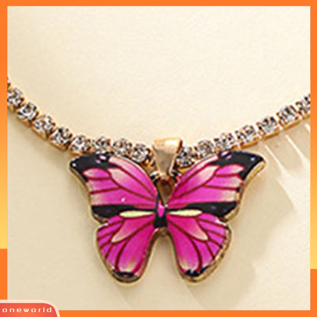 [ONE] 3 Pcs/Set Perhiasan Pesta Mutiara Imitasi Merah Muda Tua Kupu-Kupu Electroplating Jewelry Set Kalung Anting Gelang Wanita Aksesori