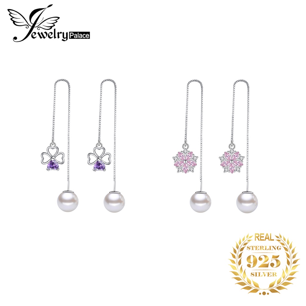 Jewelrypalace Mutiara Moissanite Asli Perak925 Drop Wanita Anting Berlian M003