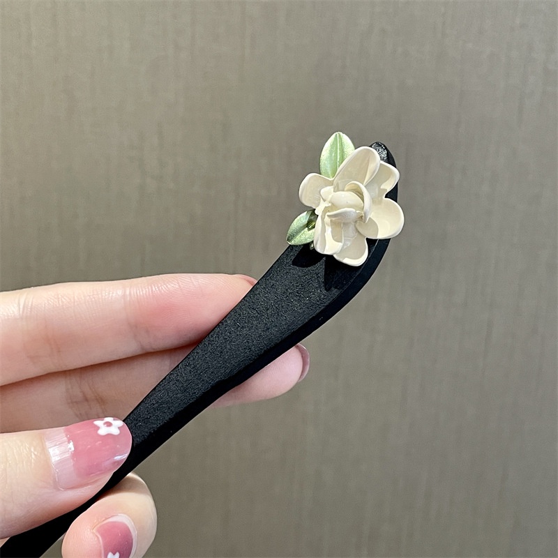 Ebony Bunga Antik Simple Lily of the Valley Jepit Rambut Coil Kayu Modern