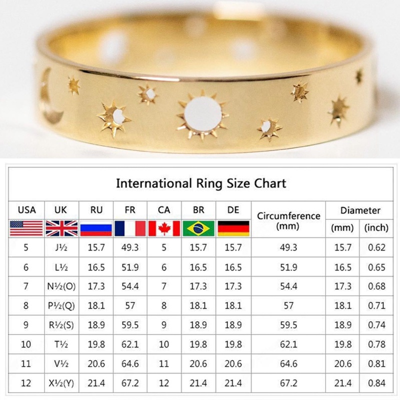 Cincin Kawin Sederhana Hadiah Perhiasan Fashion Cincin Bulan Bintang Wanita Pertunangan Kreatif Pria Perhiasan Matahari Berongga Ring