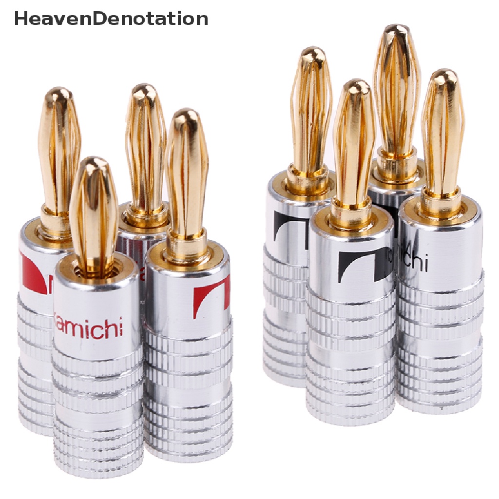 [HeavenDenotation] 4pcs 2pasang Konektor Jack Audio Colokan Pisang Speaker Lapis Emas 24K  Hdv