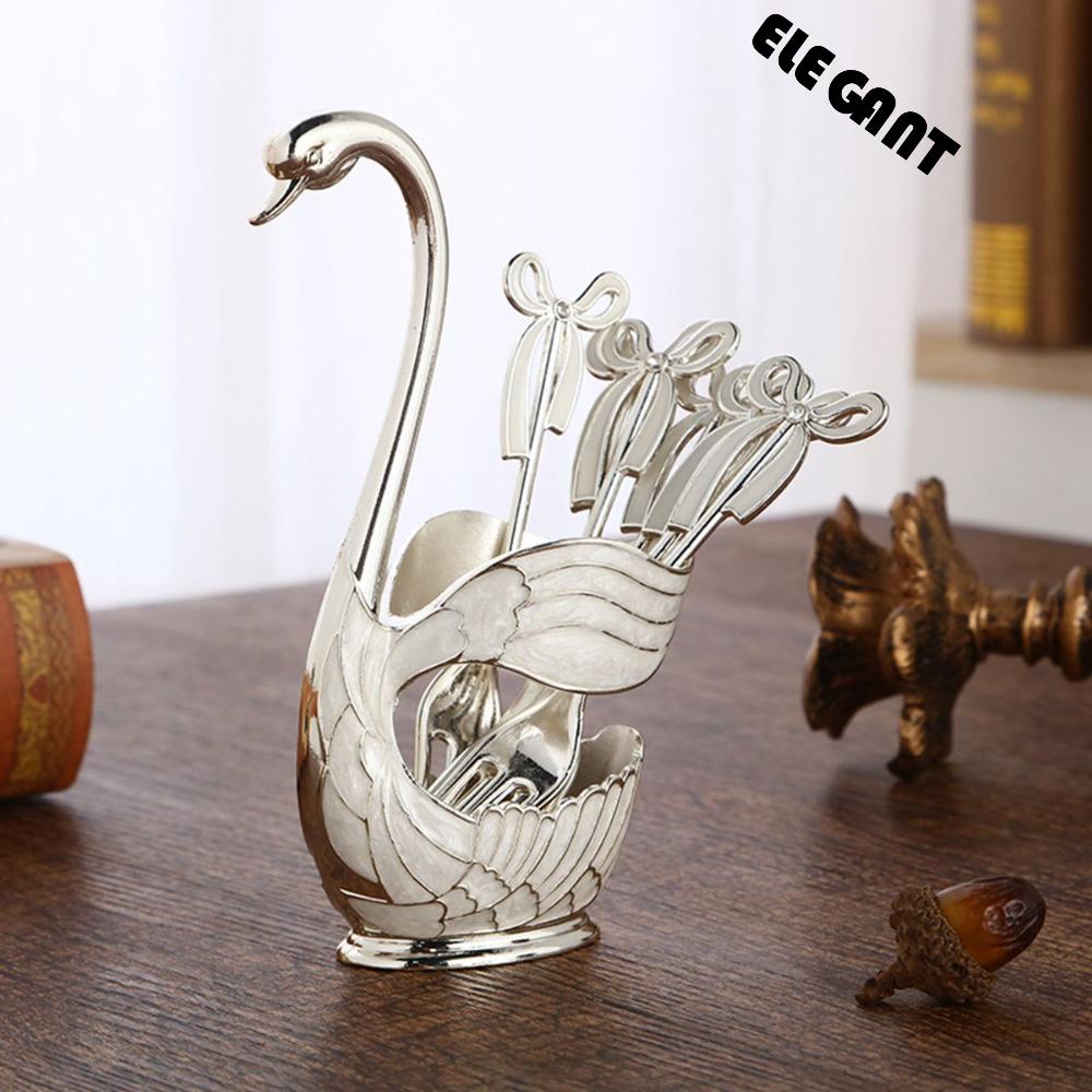 [Elegan] Sendok Teh Es Krim Susu Pengaduk Kue Swan Base Holder Metal Stirring Tool