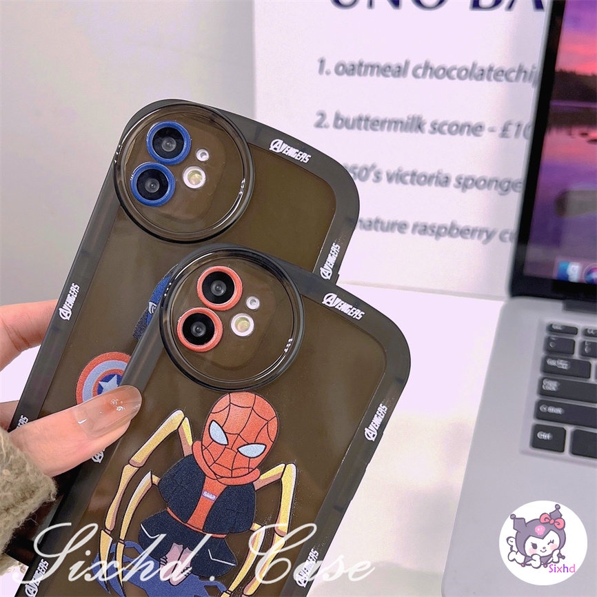 IPHONE Casing Pasangan Superman Kartun Fashion Kompatibel Untuk Iphone8 7Plus X Xs Xr Untuk Iphone11 14 13 12 Pro Max SE 2020 Xs Max Oval Penutup Kamera Fashion Soft TPU Phone Case