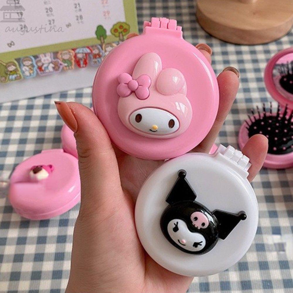 Agustinina Sisir Bantal Udara Dengan Cermin Kartun Gadis Kreatif KT Kucing Pink Beruang Sisir Rambut
