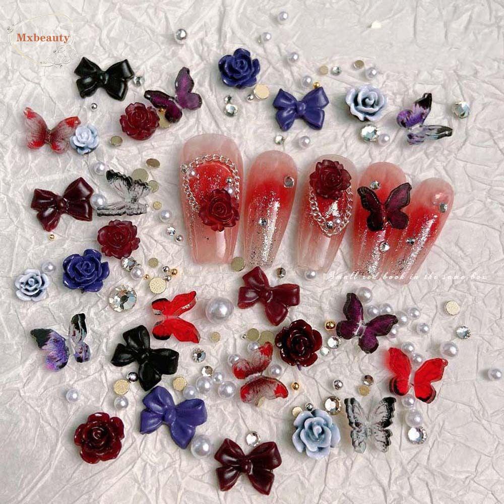 Mxbeauty Bunga Hiasan Kuku Wanita Campuran Pesona Kuku Camelia Manicure Aksesoris Nail Art Jewelry Bow Nail Decorations Nail Chains