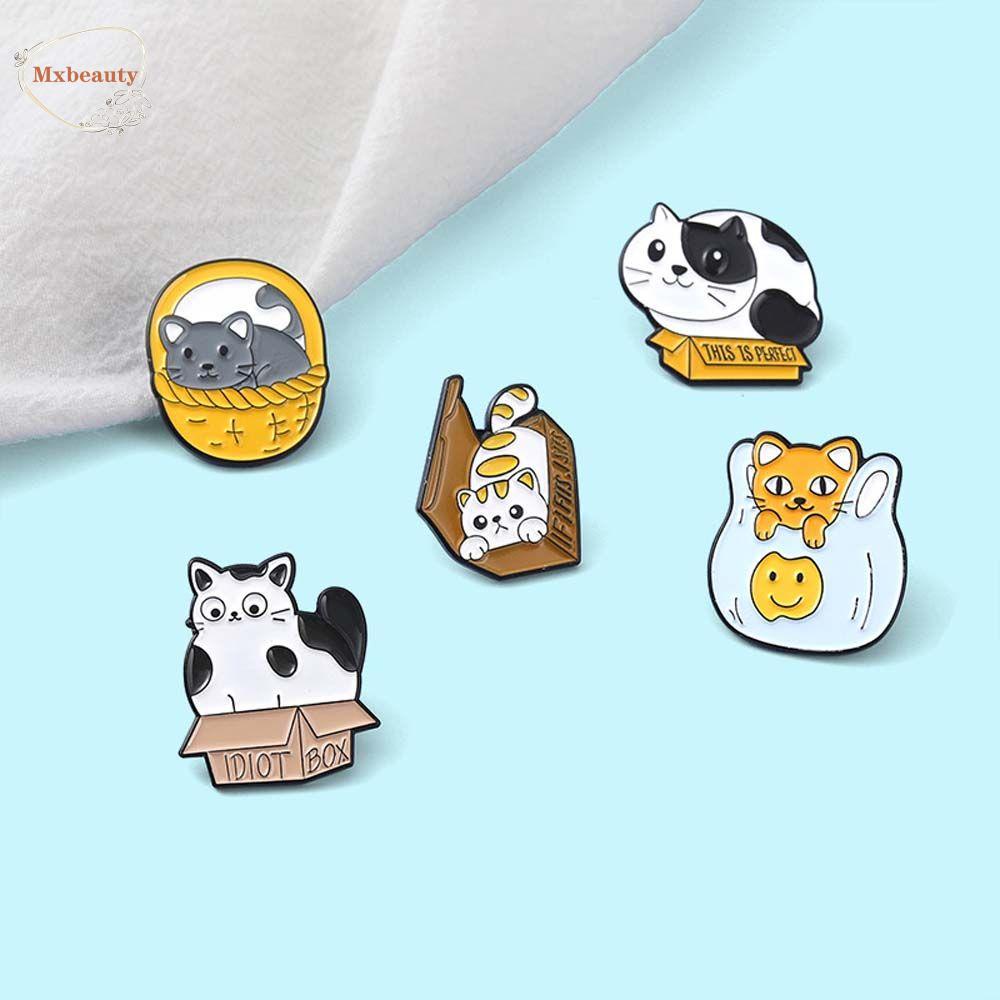 Mxbeauty Bros Kucing Trendi Hadiah Untuk Wanita Pria Perhiasan Aksesoris Kerah Bros Kartun Lencana Pin Enamel Pin