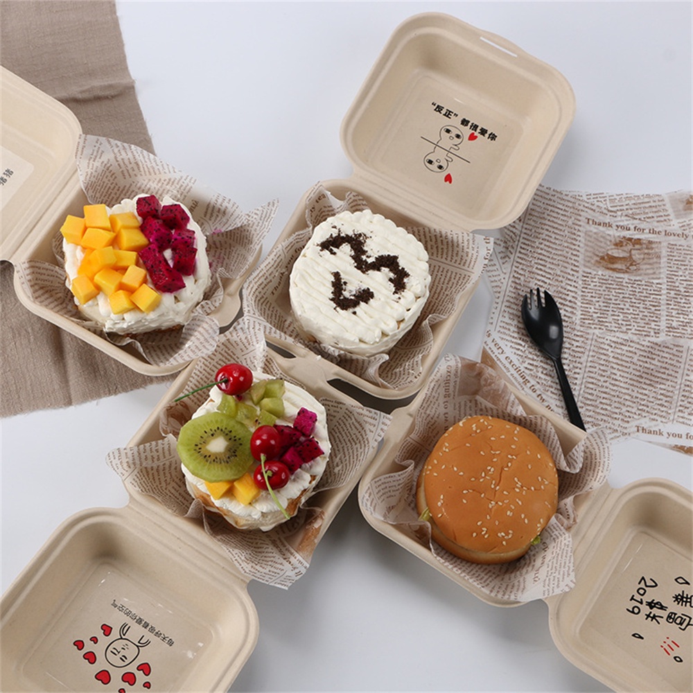 ღ 50 Buah Kotak Kue Bento Kertas Bantal Kue Hamburger Kertas Berminyak Kertas Penyerap Minyak Kue Tahan Minyak Tahan Air Aksesori Dapur Kertas
