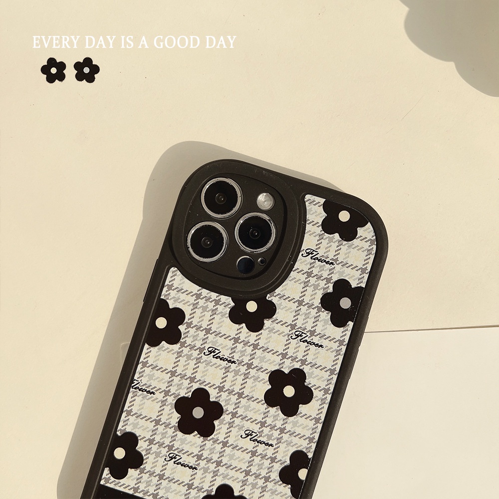 IPHONE Bunga Hitam Houndstooth Soft Phone Case Penutup Pelindung Lensa Kamera Untuk Iphone7 8 PLUS X XR XS 11 12 13 14 MINI PRO MAX SE 2020