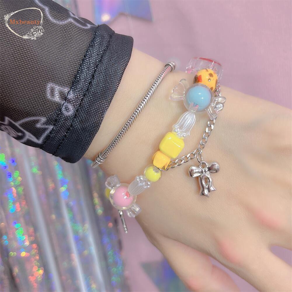 Mxbeauty Gelang Gaya Korea Trendi Keren Manis Hati Permen Warna-Warni Musim Panas Manik Indah Wanita Rantai Bracelet