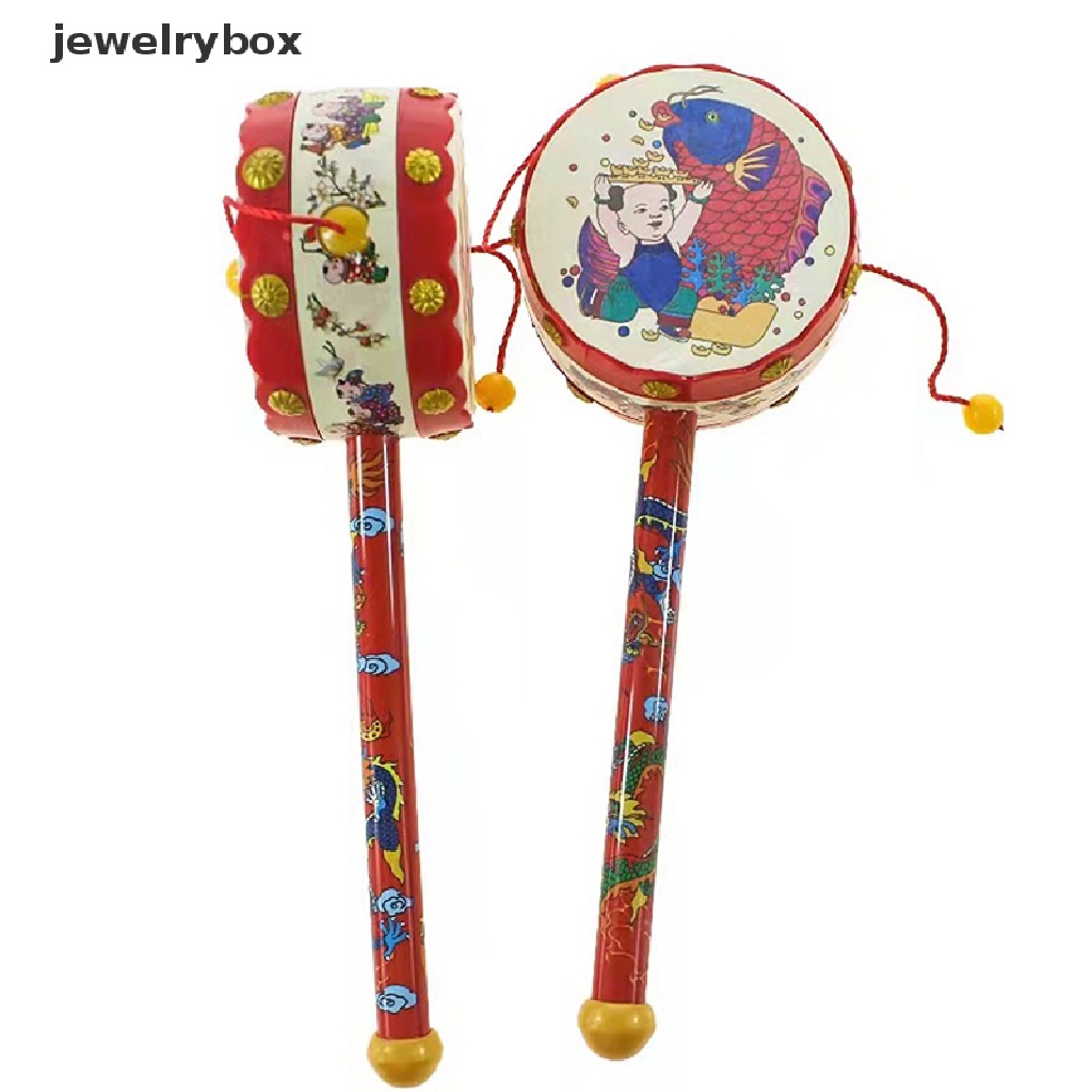 [jewelrybox] 1pc Kartun Tamborin Cina Tangan Drum Mainan Klasik Tradisional Berputar Rattle Drum Tangan BellHand Drum Mainan Anak Alat Musik Butik
