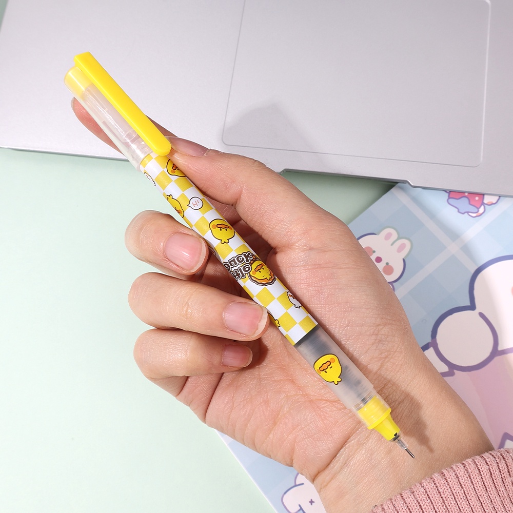 Kartun Bebek Kuning Kecil Halus Cepat Kering Bolpoin/Anak Kawaii Handheld Pensil Tulisan Cair Nyaman