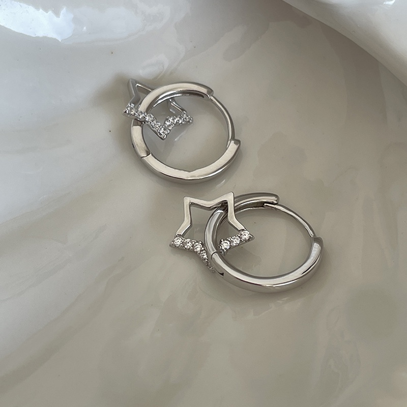 Papaozhu Stylish S925 Perak Zirkon Berkilau Bintang Hoop Anting-Anting Untuk Wanita Perempuan Indah Bersinar Kristal Menjuntai Anting-Anting Perhiasan Telinga Kreatif