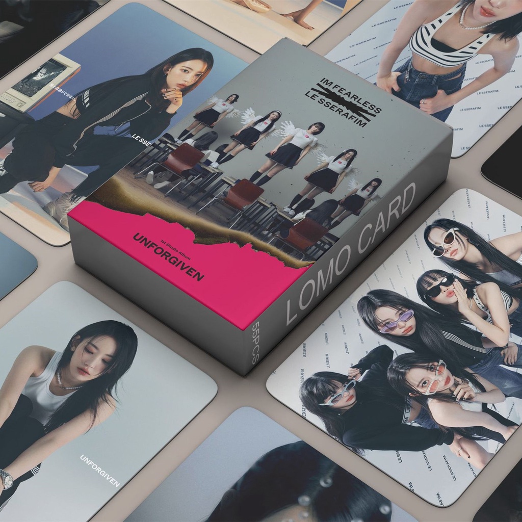 55pcs/box LE SSERAFIM 1ST Album UNFORGIVEN Photocards Kartu Lomo Lesserafim Kpop Postcards Series