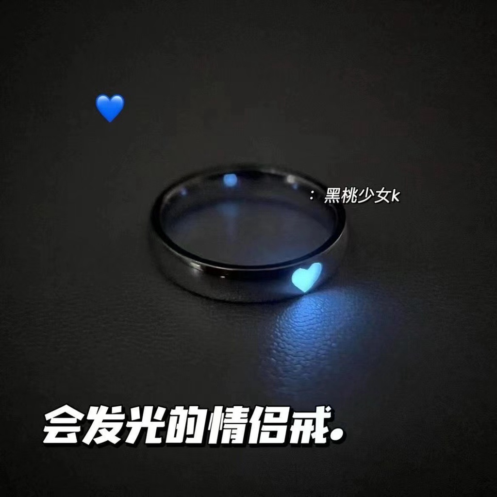 Jepang Dan Korea elemexsu niche Cinta Cincin Bercahaya Mulut Hidup adjustable Pasangan Sepasang Cincin Untuk Beri Pacarnya