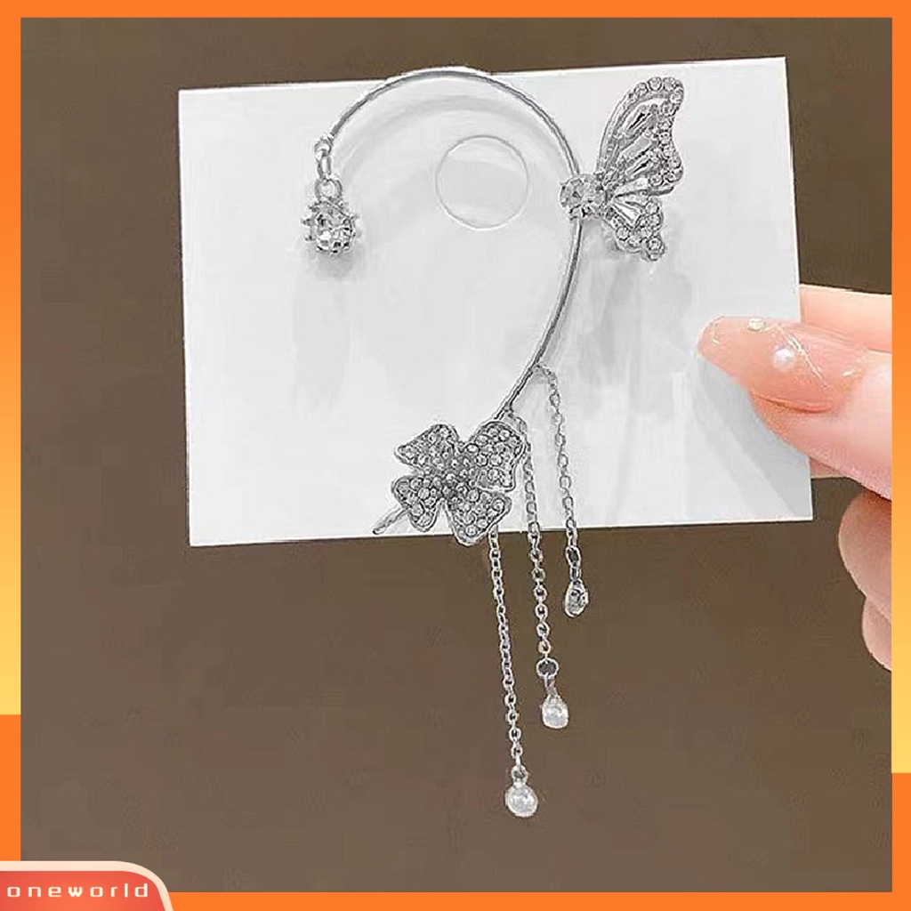 [EONE] 1 Pc Manset Telinga Mewah Temperamen Dekorasi Geometris Gloss Tinggi Berdandan Tanpa Tindik Shiny Cubic Zirconia Butterfly Ear Cuff Perhiasan Aksesoris