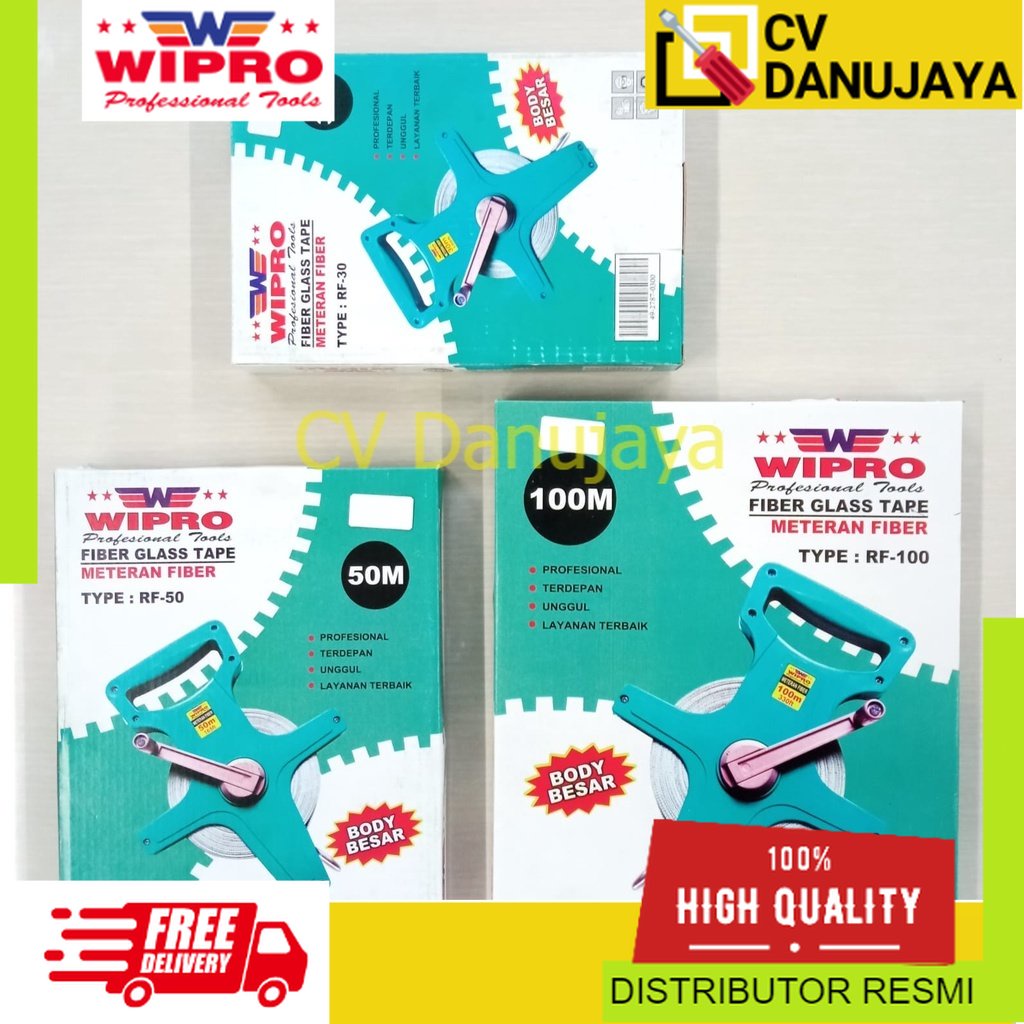 Fiber Glass Tape Meteran Gulung Gulungan Fiber Roll Meter Wipro (RF-30 / RF-50 / RF-100)