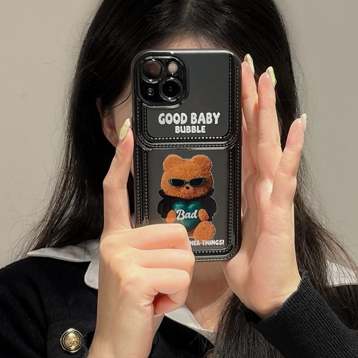 New Imitation Cream Bag TPU Case for iPhone 12 13 14 Pro Max Black Soft Silicone Case for Women Girl's Fashion Cool Black sunglasses Rabbit Bear Couple