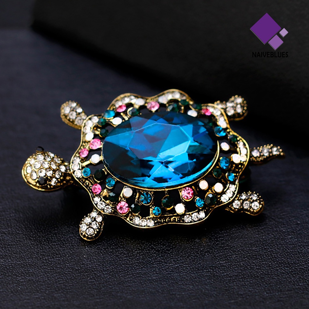 &lt; Naiveblues &gt; Fashion Enamel Kartun Turtle Rhinestones Faux Permata Bros Pin Perhiasan