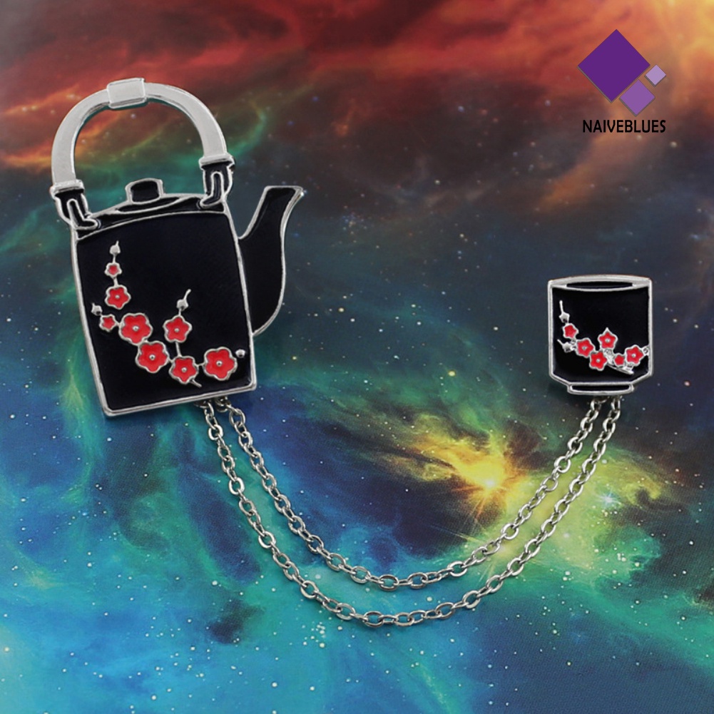 &lt; Naiveblues &gt; Unisex Plum Bunga Teko Cangkir Rantai Rumbai Bros Pin Korsase Hadiah