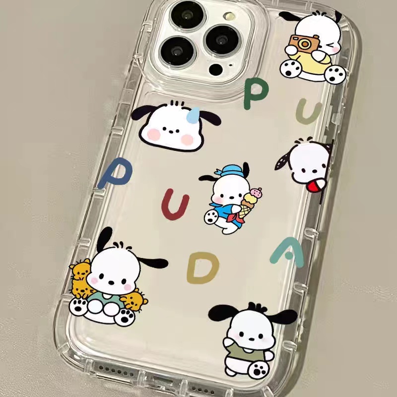 IPHONE Ins Pacha Casing Ponsel Anjing Cocok Untuk Iphone11 14 14pro 14plus 13 13mini 13pro 13prm iPhone12 7Plus 8Plus Xr XS 13 12mini Pro Max Empat Sudut Casing Ponsel Transparan Tahan Guncangan