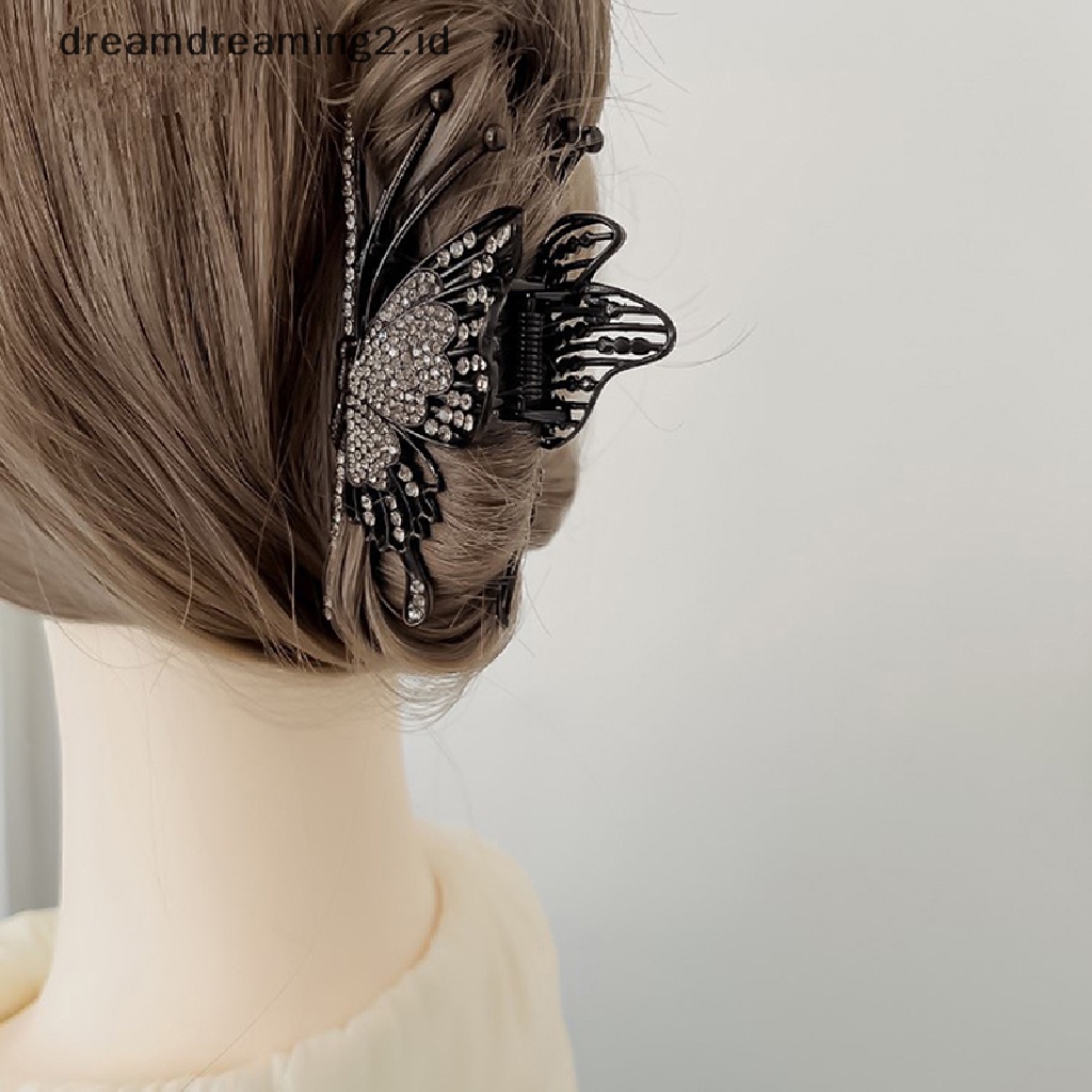 (dream) Retro Fashion Berlian Imitasi Kupu-Kupu Rambut Cakar Wanita Butterfly Hair Clip Untuk Gadis Hiu Rambut Klip Hiasan Kepala Aksesoris Rambut//