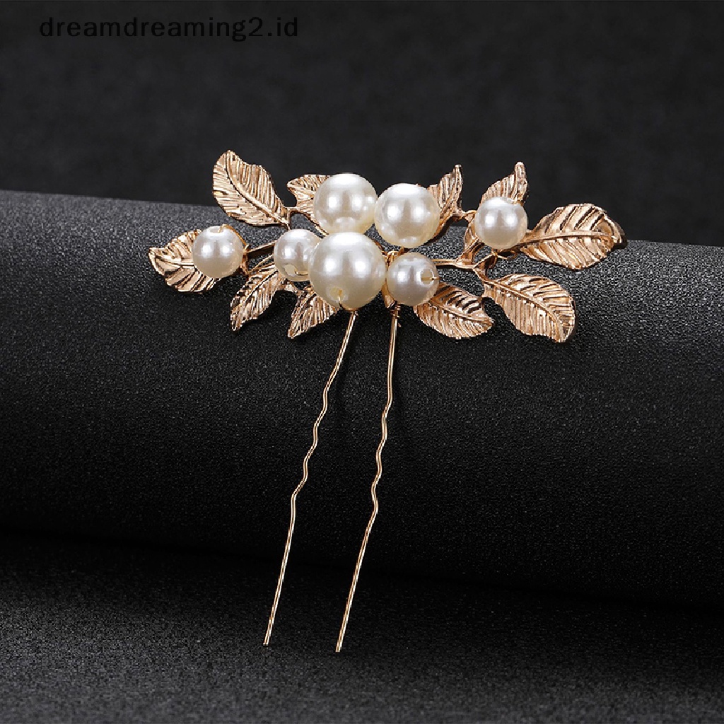 (dream) Baroque Gold Leaf Pearl U-shaped Hairpin Pin Wedding Hair Comb Flower Bridal Jepit Rambut Mutiara Aksesoris Rambut Pernikahan//