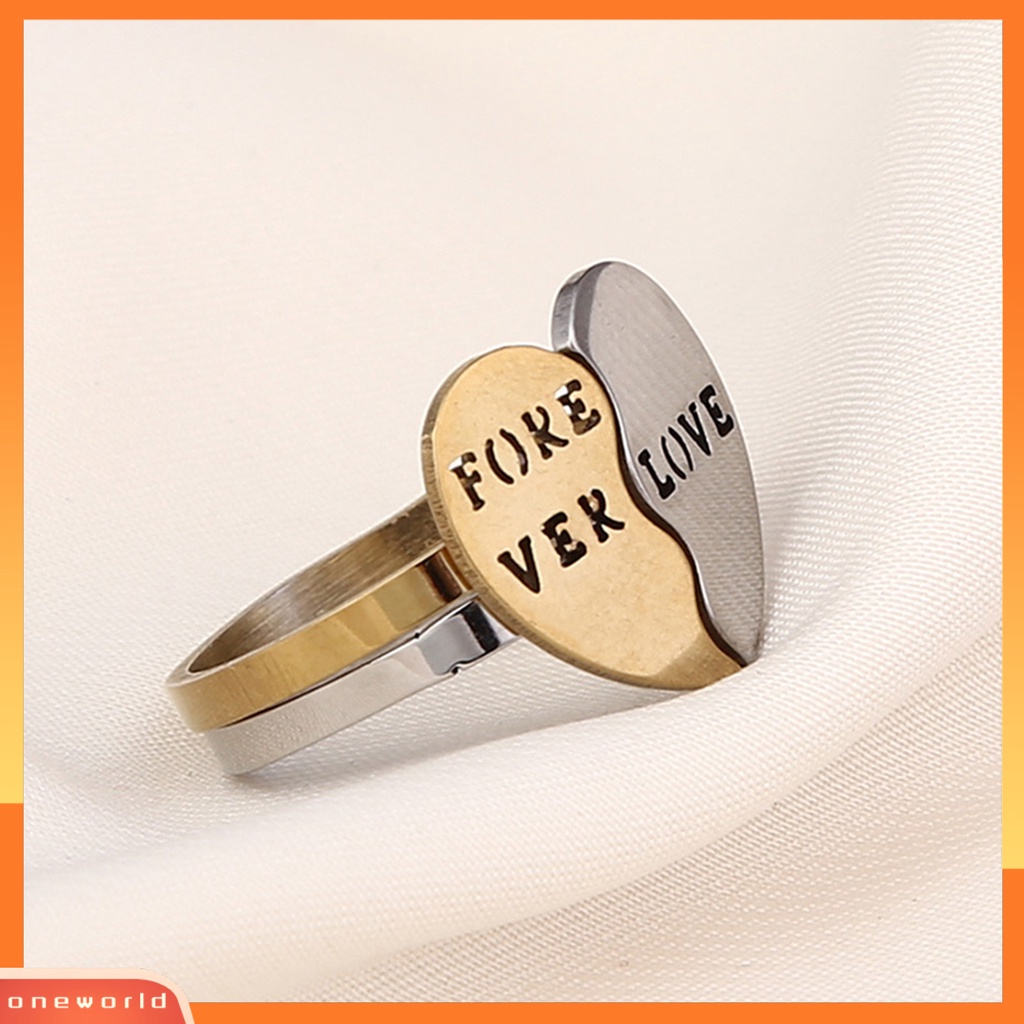 [EONE] 2pcs/set Fashion Cincin Paduan Indah Stackable Heart Decor Couple Ring Untuk Kehidupan Sehari-Hari