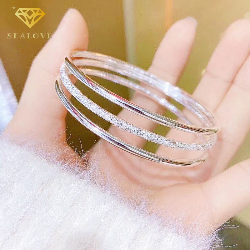 3 Pcs/Set Gelang titanium Wanita Anti Karat 18K Emas Cantik Bangle Aksesoris Mewah Korean Style COD