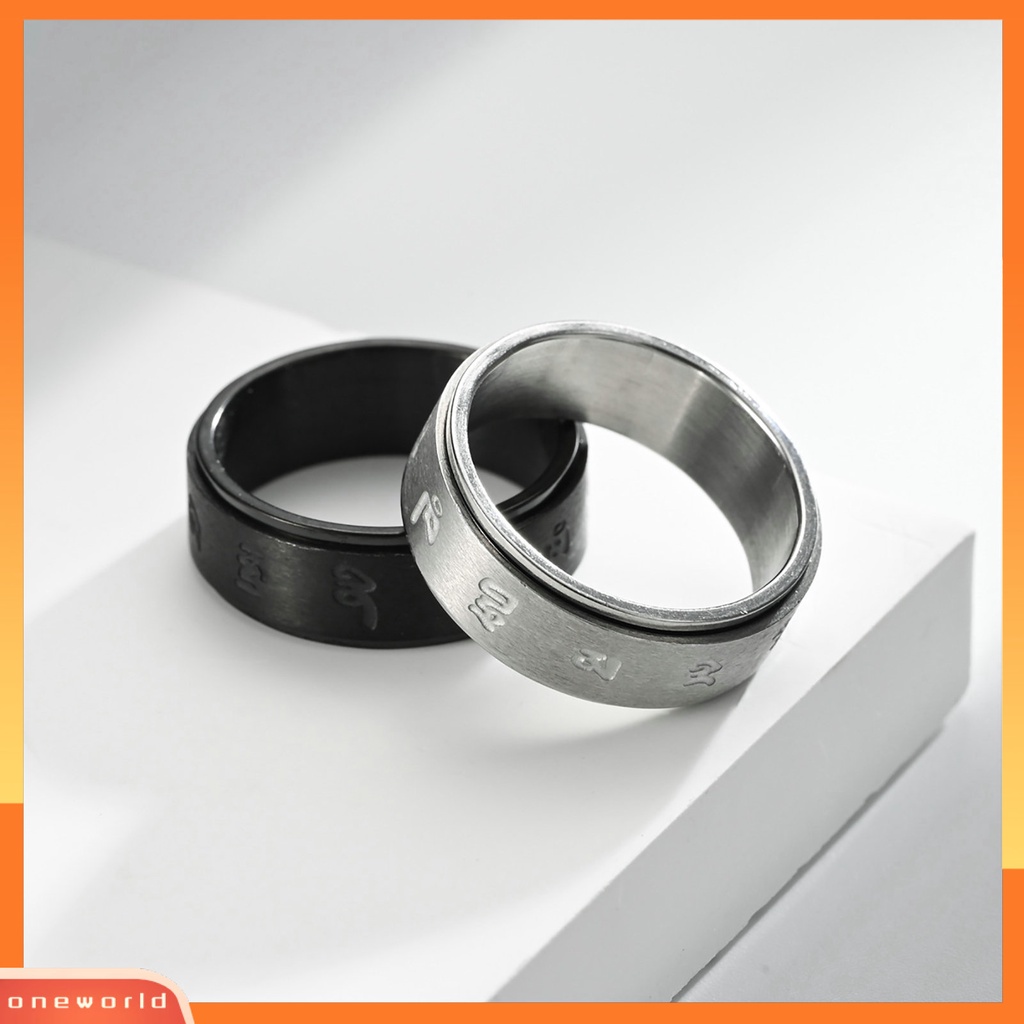 [EONE] Pasangan Cincin Retro Dapat Diputar Stainless Steel Terukir Dipoles Stress Relief Kasual Wanita Pria Jari Cincin Fashion Perhiasan