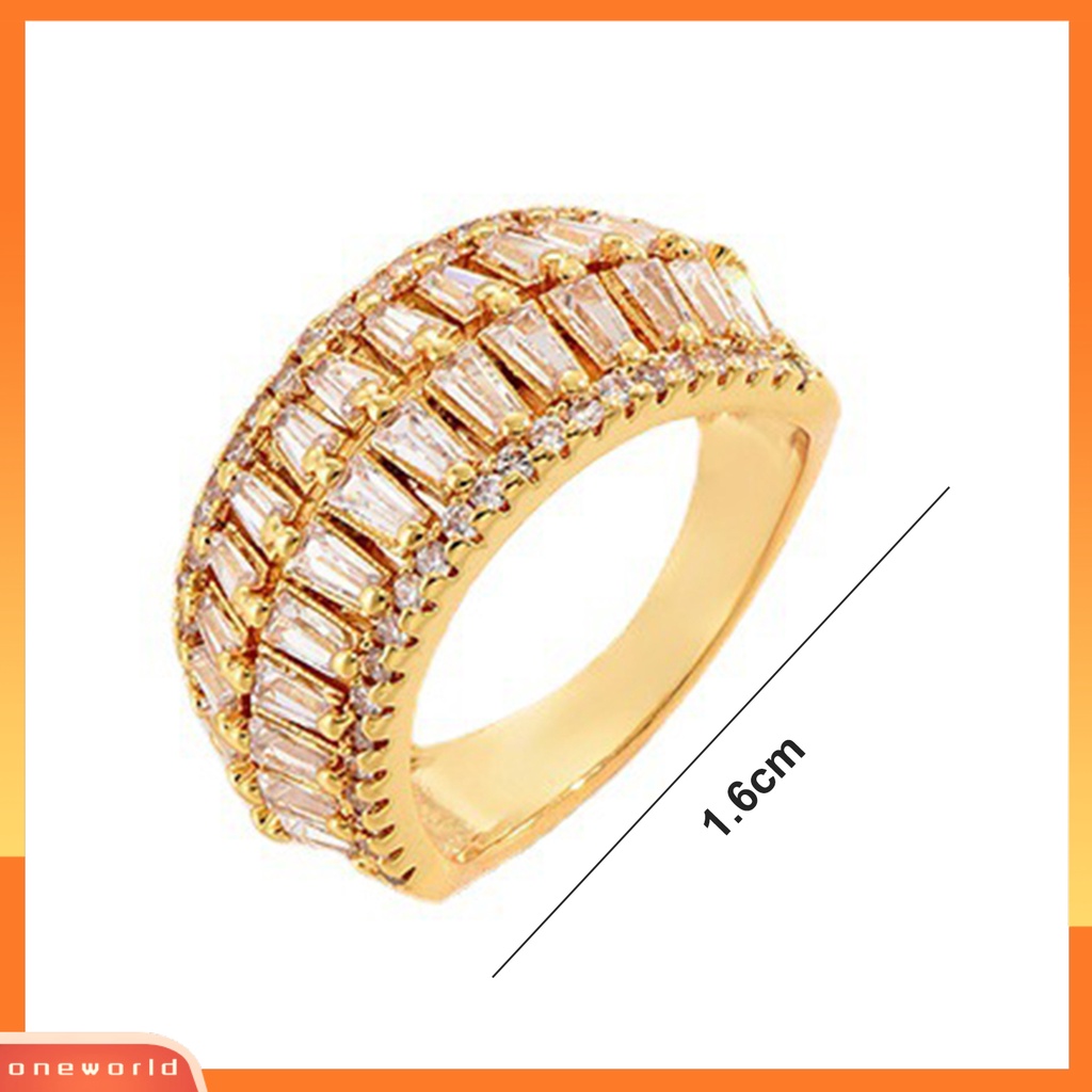 [EONE] Jari Cincin Cubic Zirconia Pembukaan Yang Dapat Disesuaikan Temperamen Hias Berdandan Geometris Mewah Baris Ganda Cincin Perhiasan Aksesori