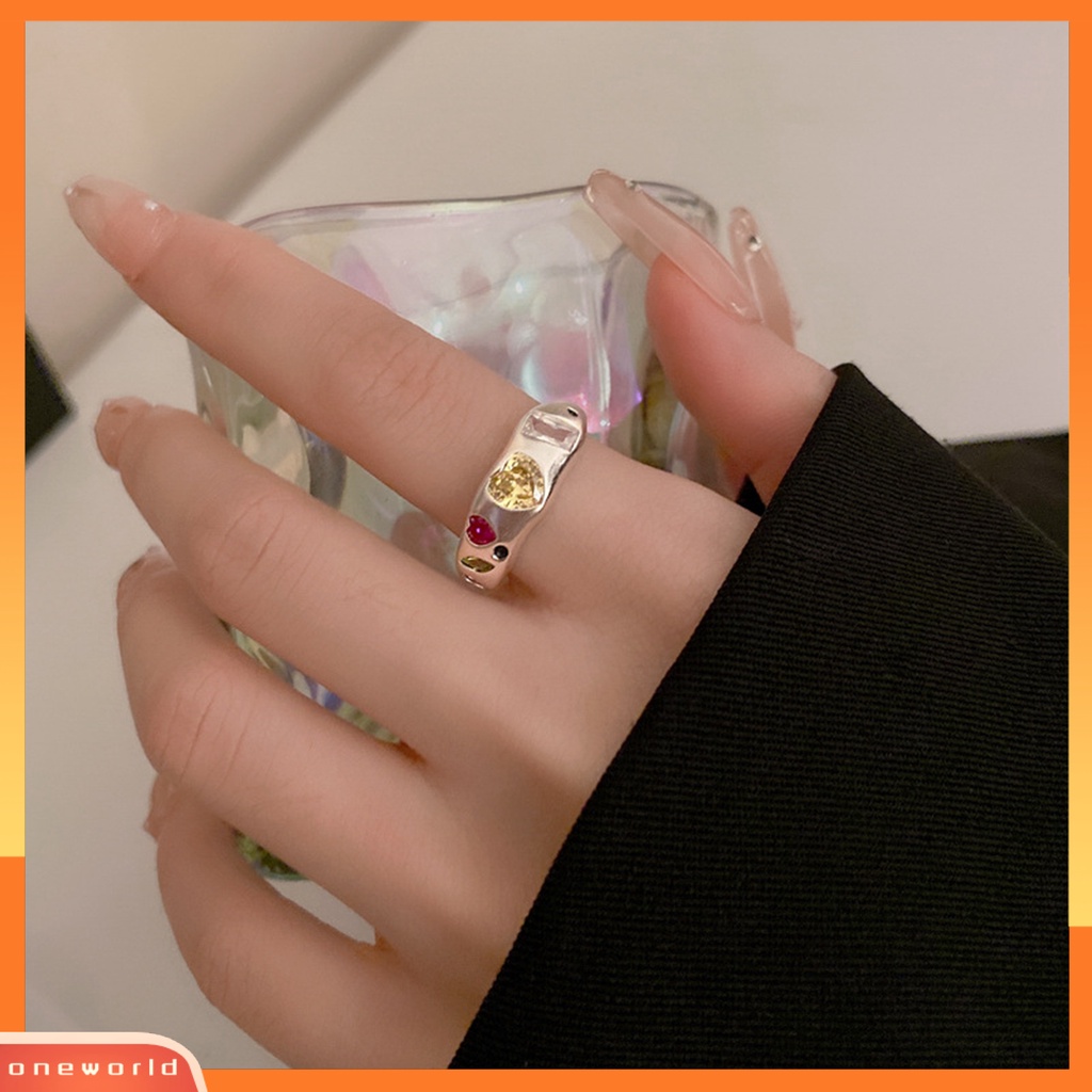 [EONE] Wanita Cincin Pembukaan Elegan Adjustable Tidak Teratur Warna-Warni Berlian Imitasi Jari Cincin Perhiasan Fashion