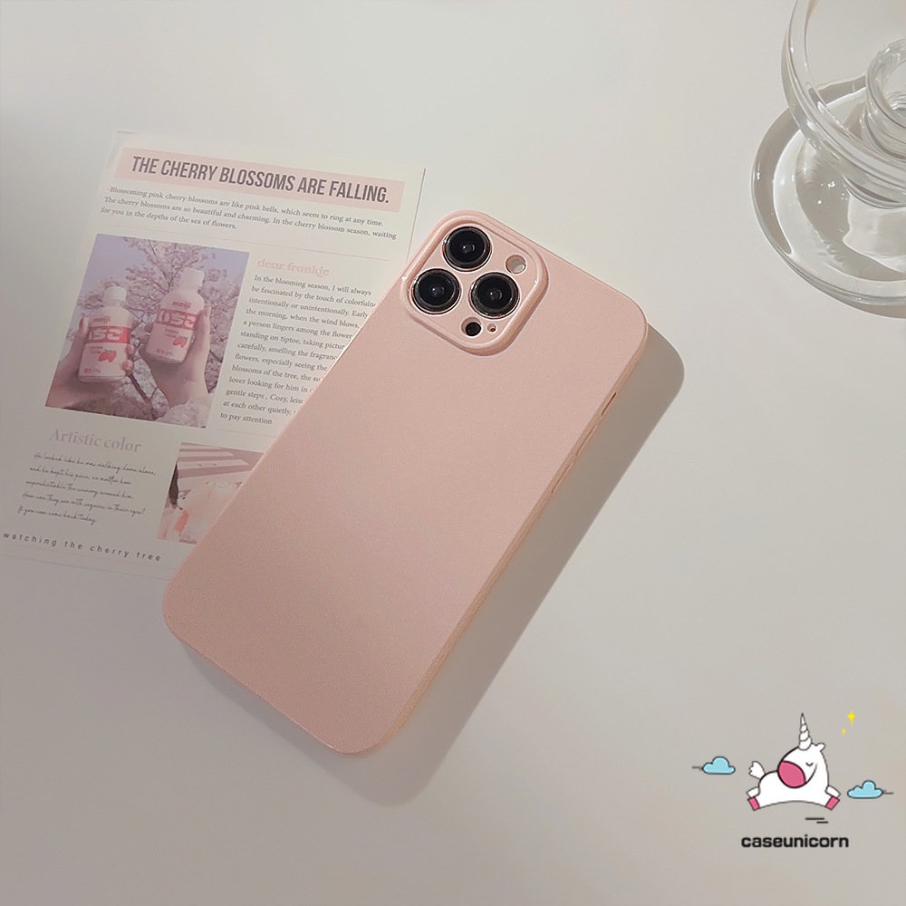 IPHONE Casing Ponsel Warna Permen Macaron Kompatibel Untuk Iphone11 7Plus 8Plus XR 14 13 12 11 Pro Max X XS Max Mewah Shockproof Lembut Pelindung Lensa Kamera Simple Solid Glossy Cover