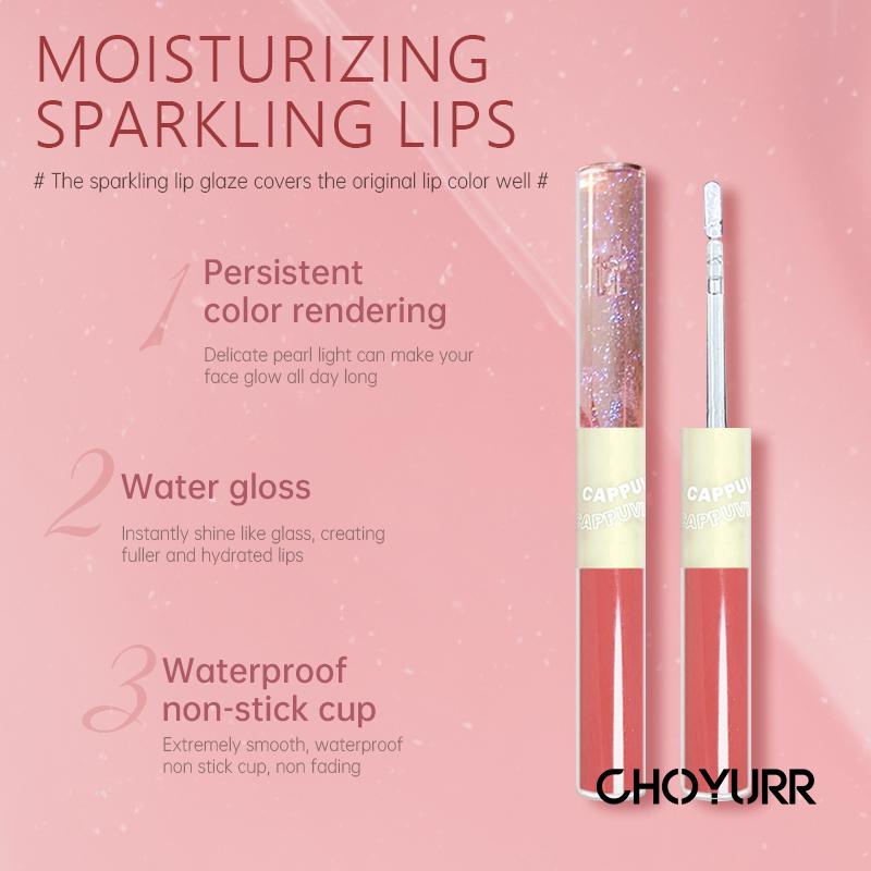 【COD】Cappuvini Lip Glaze 2 Warna Double-Head 2 IN 1 Lip Gloss Moisturizing Minyak Bibir Tahan Air-CH