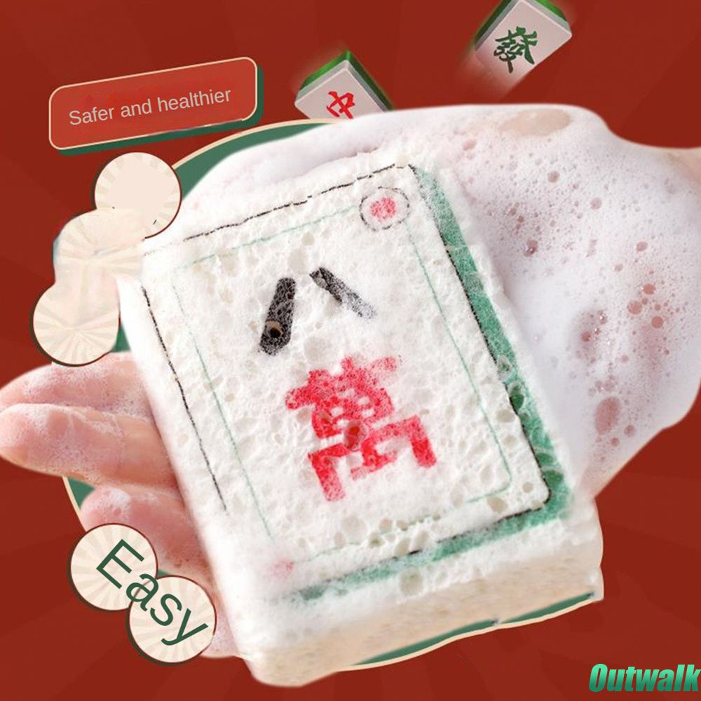 Sponge 1 Buah Spons Pembersih Mahjong, Spons Penyeka Kayu Padat, Spons Dapur, Penyerap Tidak Lengket, Spons Minyak, Kekuatan Ajaib, Aksesori Pembersih Dapur