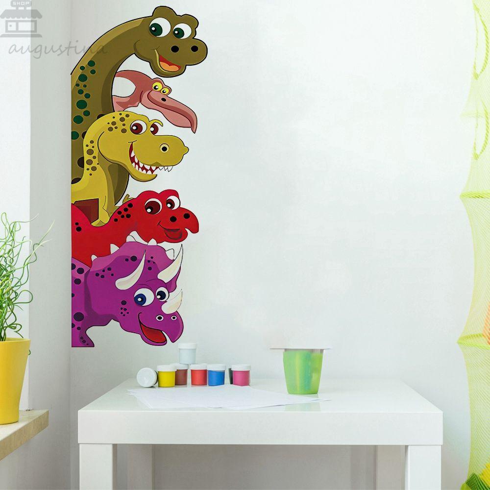 Agustinina Dinosaurus Stiker Dinding Untuk Kamar Anak Bayi Tahan Air Kartun Dinding Seni Hewan Latar Belakang Mural Tema Dinosaurus Nursery Sticker