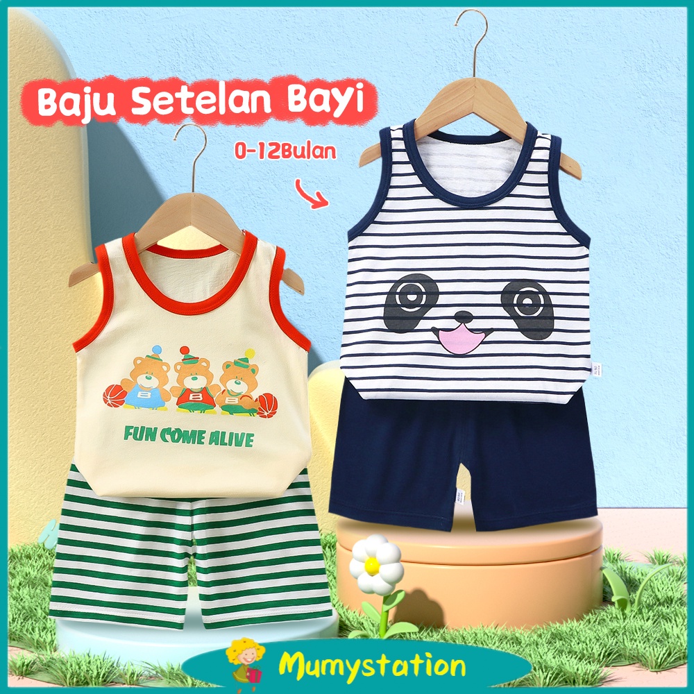 Mumystation 0-2Tahun Setelan Anak Bayi Tanpa Lengan Dan Celana Pendek/Kaos Oblong Bayi
