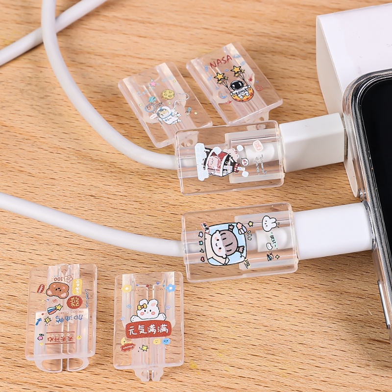 Pelindung Klip Penahan Kabel Ponsel Ringkas Transparan TPU Anti Putus Kreatif Kartun Gaya Cable Biter Kompatibel Untuk iPhone Kabel Data