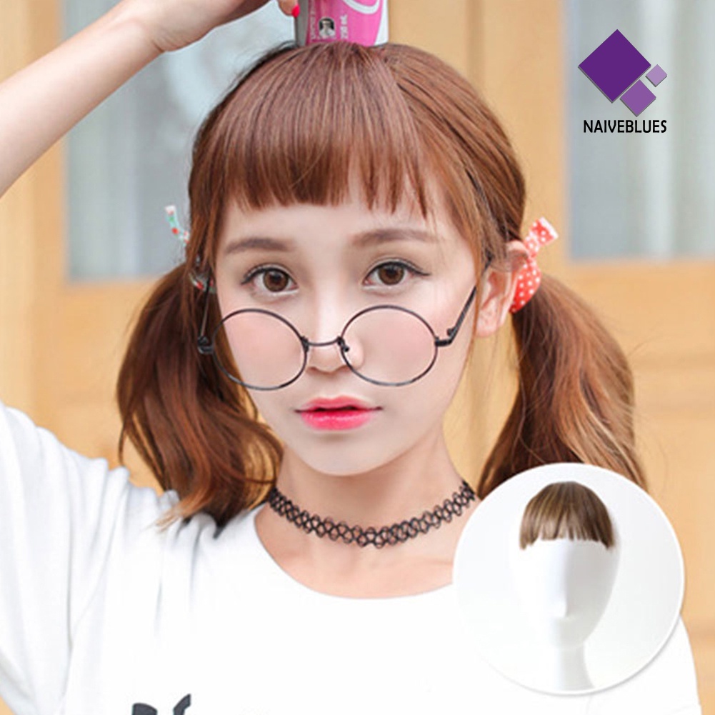 &lt; Naiveblues &gt; Tipis/Tebal Gadis Mini Mulus Palsu Bang Fringe Sopak Rambut Ekstensi