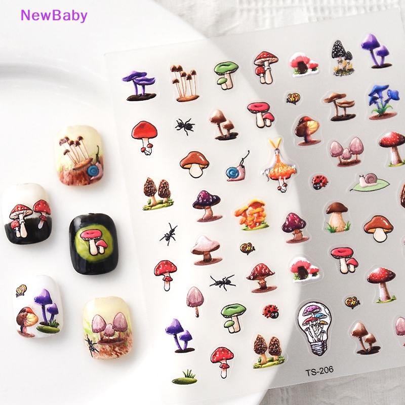 Newbaby 5D Jamur Kuku Decals Jamur Warna-Warni Lem Belakang Nail Art Stiker ID