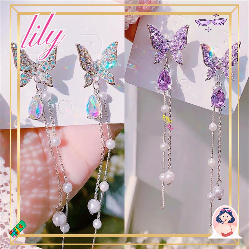 Lily Anting Kupu-Kupu Baru Wanita Fashion Ungu Perak Perhiasan Fashion Shiny Butterfly