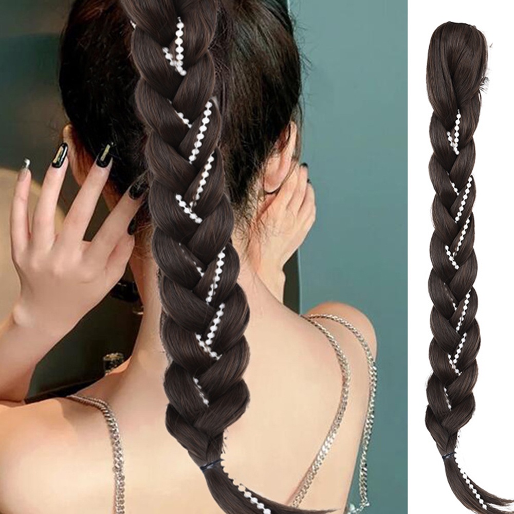 Gelembung Alami Tinju Ponytail Mutiara Kepang Wig Gadis Pedas Tulang Ikan Twist Rambut Ekstensi 50CM