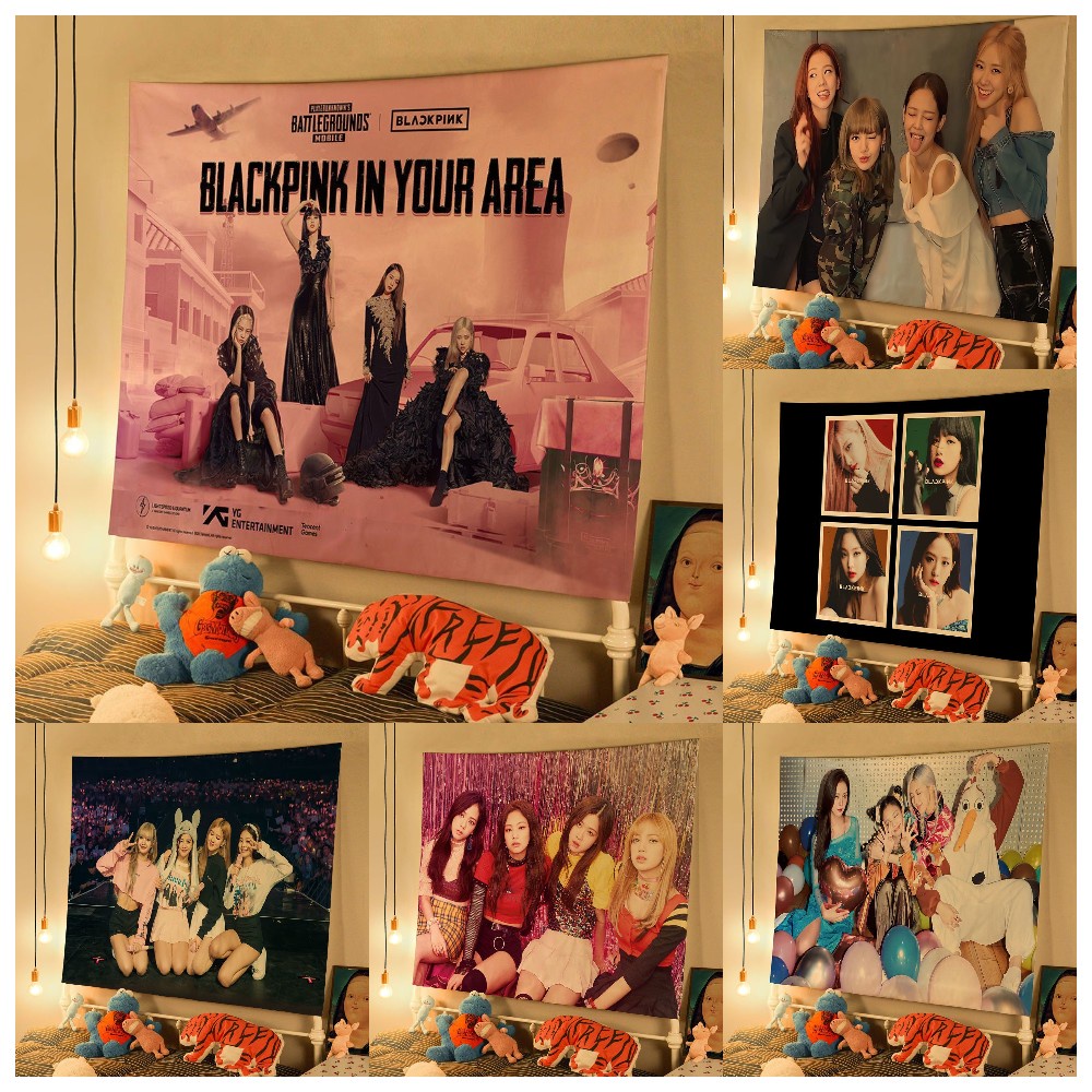 Blackpink Poster Background Kain Dekorasi Asrama Kamar Tidur Wall Cloth JISOO JENNIE ROSE LISA Keliling Blackpink