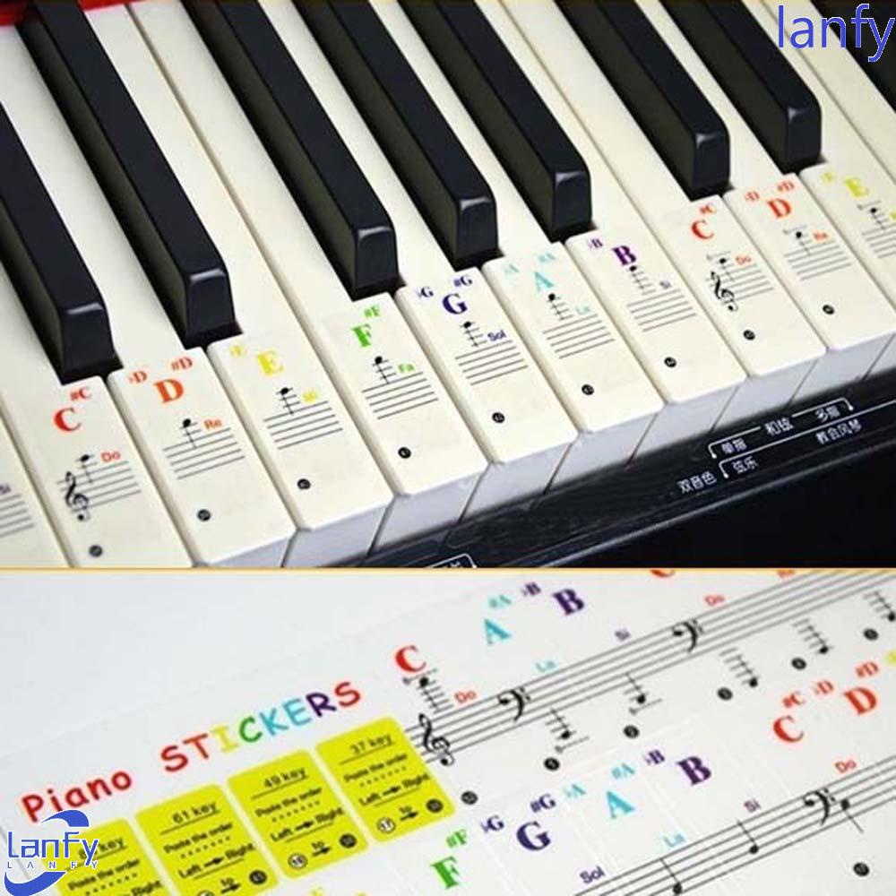 Lanfy Stiker Keyboard Piano Multicolor Berguna Untuk Tombol Putih Keyboard Elektronik Key Sticker Symbol 88Keys Piano Stave Note