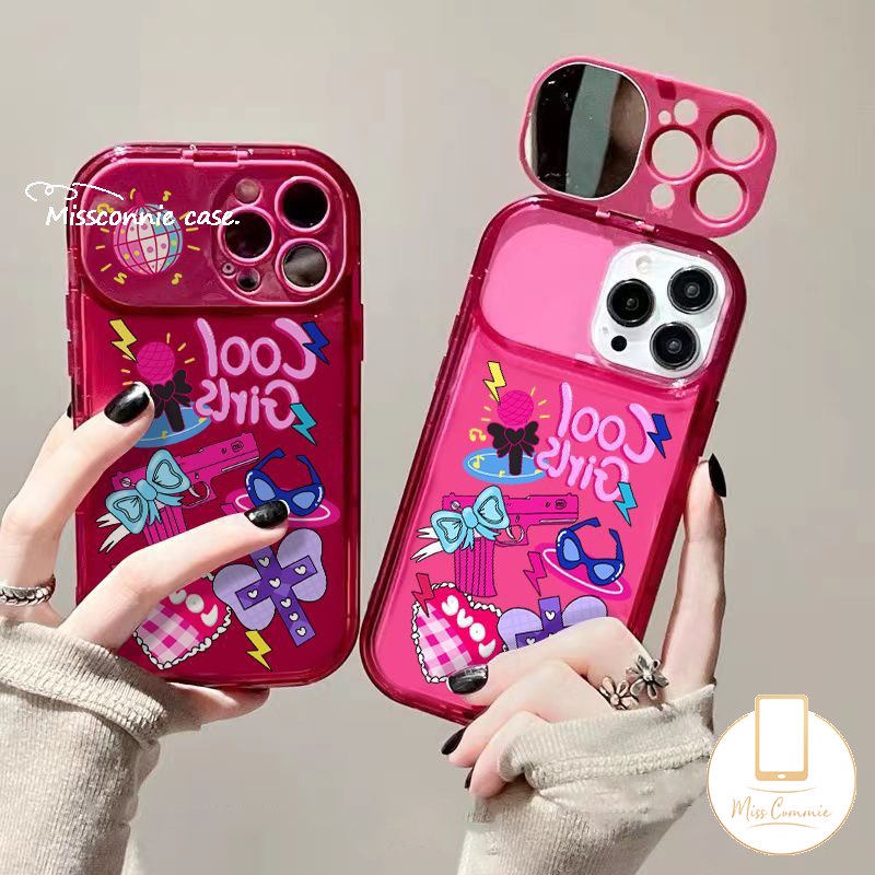 Kartun Lucu Lucu Graffiti Stiker Gadis Keren Phone Case Untuk Oppo A12 A57 A7 A15 A53 A9 A5 A31 A33 2020 A5s A35 A77S A15s A3s A77 A11K Kreatif Flip Make Up Cermin Soft Case