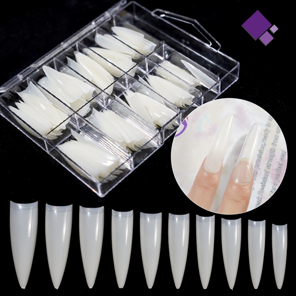 [naiveblues] 100pcs Extension Nail Reusable Perlengkapan Palsu Runcing Ringan Tahan Pecah Untuk Manicure